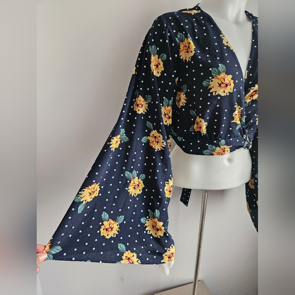 Topshop Navy Floral Wrap Blouse - Picture 6 of 8